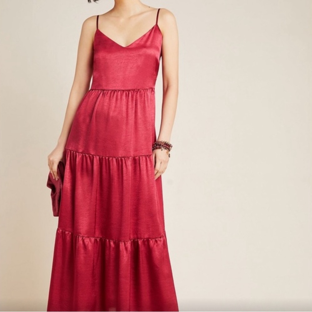 Anthropologie RODE Wine Tiered Maxi Dress Size M